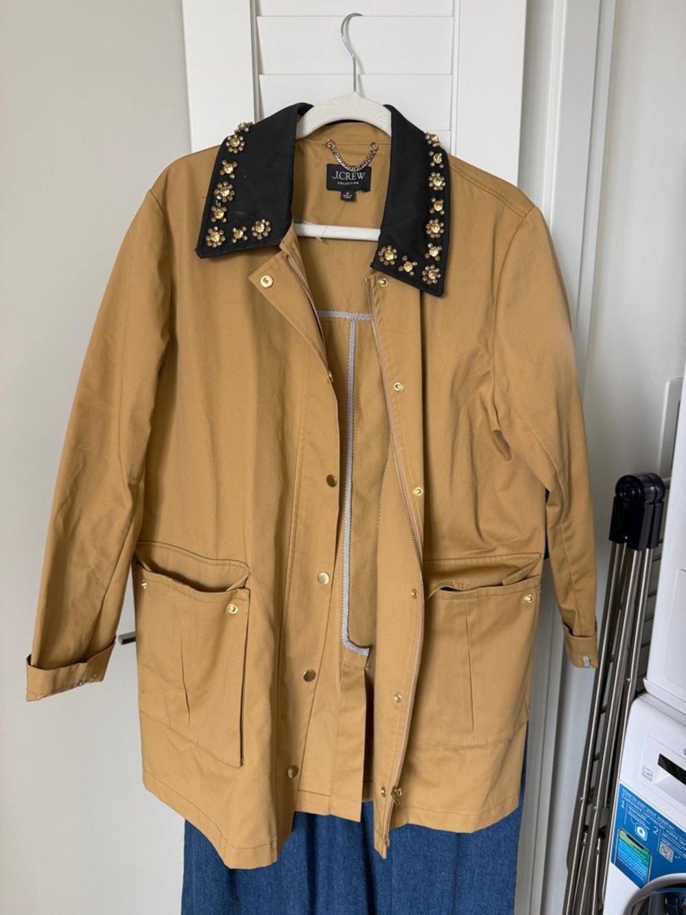 J. Crew Tan Spring Jacket with Black Embellished Collar